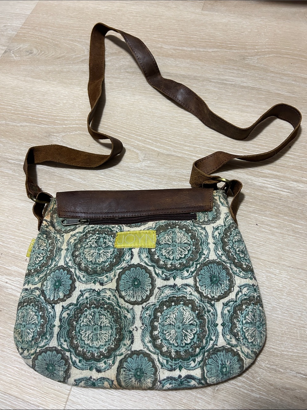 JOYIN Teal Medallion Crossbody Bag with Brown Trim